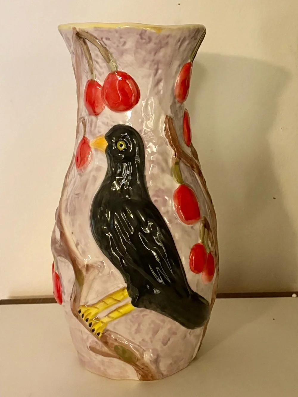 Anthropologie Nathalie Lete Nature Nurture Large Vase🔥Blackbird and cherries
